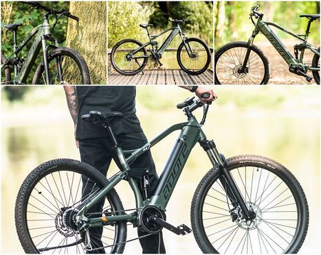 Alu E-MTB Fully 29'' Adore Santoro E-Bike Grün 250 Watt Li-Ion 36V/17,5 Ah/630 Wh 9 Gänge