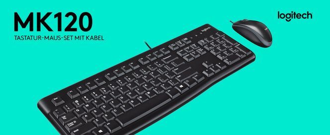 Logitech MK120 Kabelgebundenes Tastatur Maus Set, Optische Maus, USB, Deutsches QWERTZ Schwarz