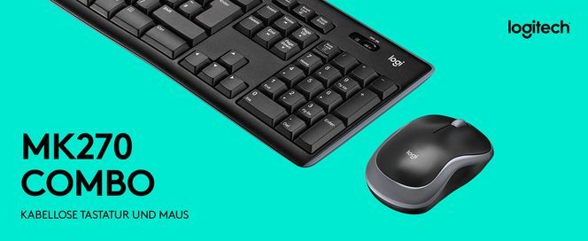 Logitech MK270 Kabelloses Tastatur Maus Set, Lange Akkulaufzeit, Deutsches QWERTZ Layout Schwarz