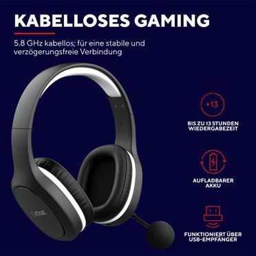 Trust Gaming GXT 391 Thian Kabelloses Gaming-Headset - Schwarz