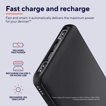 Trust Primo Ultradünne 10.000 mAh-Powerbank - Schwarz