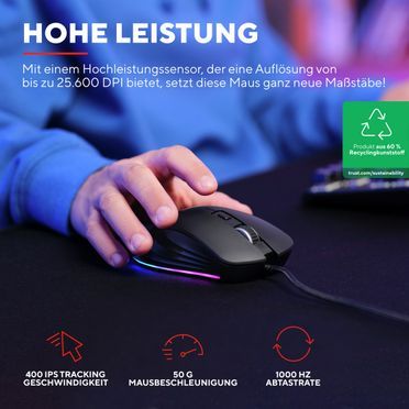 Trust Gaming GXT924 Ybar+ Hochleistungsfähige Gaming-Maus - Schwarz