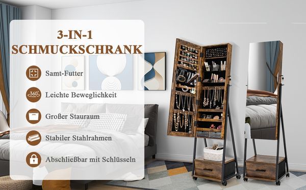 Funktioneller 3 in 1 Schmuckschrank von COSTWAY