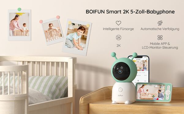 BOIFUN Smart 2K 5 Zoll Babyphone mit Kamera