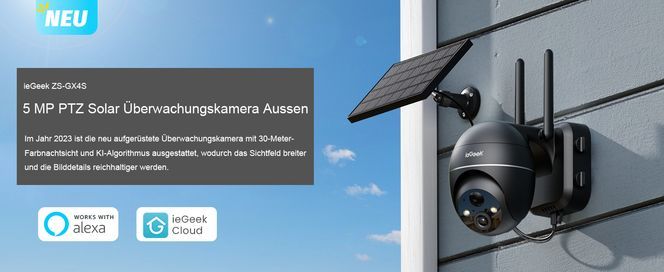 ieGeek 5MP Überwachungskamera Aussen Akku, PTZ Überwachungskamera Aussen WLAN mit Solarpanel