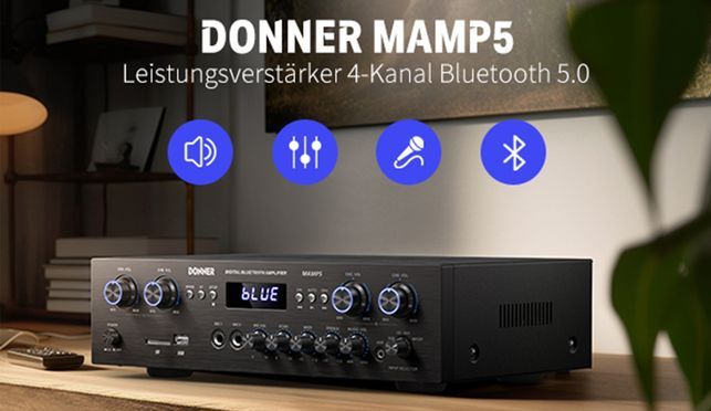 Donner MAMP5 4 Kanal Bluetooth 5.0 Stereo Audioverstärker Receiver