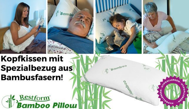 Restform Bamboo Pillow Kopfkissen Schlafkissen mit Bambus Bezug