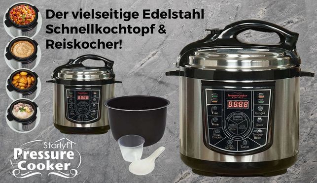 Starlyf Pressure Cooker 8in1 Edelstahl Schnellkochtopf & Reiskocher