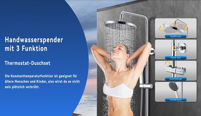 Handwasserspender mit 3 Funktionen – Thermostat Duschset