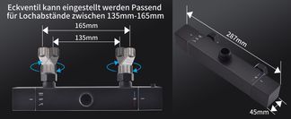 Flexibles Eckventil für 135 mm bis 165 mm Lochabstände