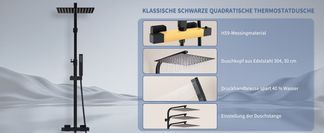 Hochwertige Klassische Schwarze Quadratische Thermostatdusch