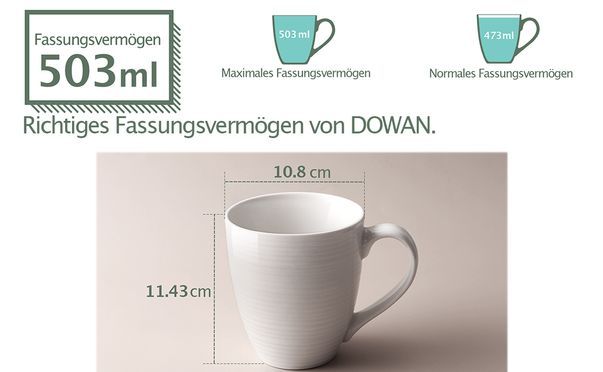 DOWAN Kaffeetassen, 6er Set, 503 ml, Weiß