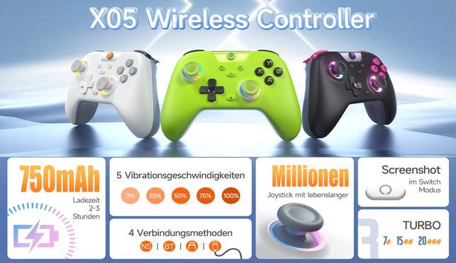 X05 Controller PC mit 7 Farbe RGB Licht, mit Hall Joysticks & Hall Triggers ,Grau 