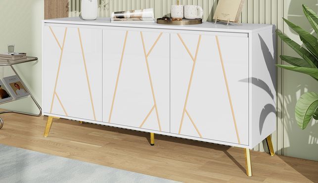 Modernes Sideboard im minimalistischen Stil 4 türiger griffloser Buffetschrank für Esszimmer, Wohnzi