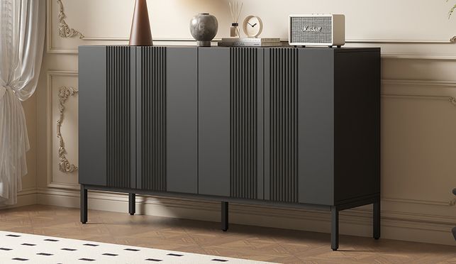 Modernes Sideboard im minimalistischen Stil 4 türiger griffloser Buffetschrank für Esszimmer, Wohnzi