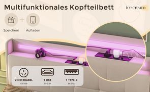 Multifunktionales Kopfteil mit LED Beleuchtung