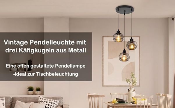 Nettlife Dreiflammige Käfig Pendelleuchte als schöne Esstischbeleuchtung im Vintagestil