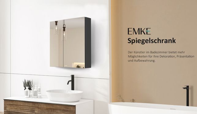 EMKE Spiegelschränke 60x65cm Spiegelschrank Badschrank mit Doppelseitiger Spiegel Grau