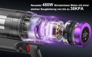 480W bürstenloser Motor & 38000Pa Saugleistung