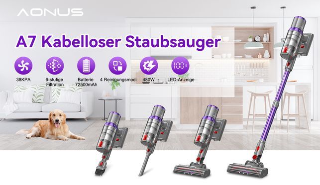 A7 kabelloser Staubsauger mit Touchscreen und automatischer Stauberkennungsfunktion