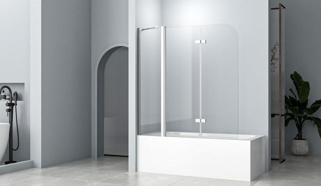 HOPIBATH Badewannenaufsatz mit Haltestange 3 teilig 6mm NANO Glas