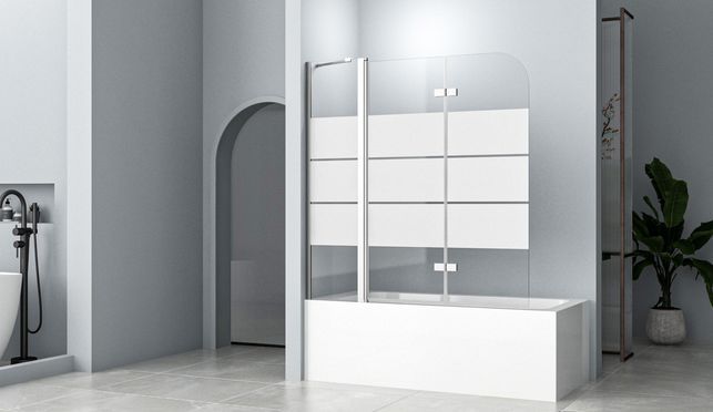 HOPIBATH Badewannenaufsatz mit Haltestange Gestreift 3 teilig 6mm Sicherheitsglas