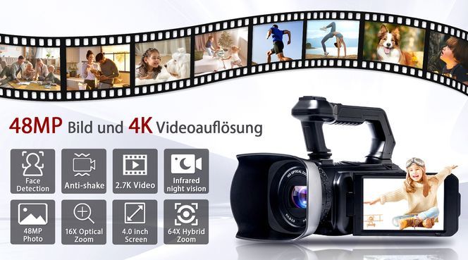 OKA Digitaler Camcorder UHD 16-facher optischer Zoom, Videokamera