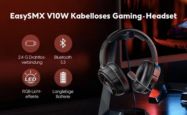 Gaming Headset 2.4GHz/Bluetooth PC Wireless Kopfhörer Kopfhörer RGB Lichteffekt