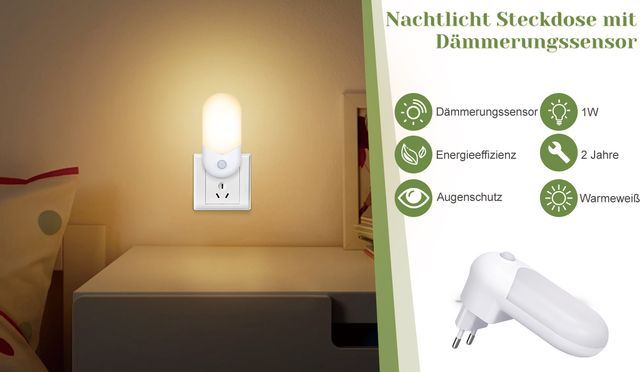 ZMH Nachlicht 1W Augenschutz 3000K für Schlafzimmer 