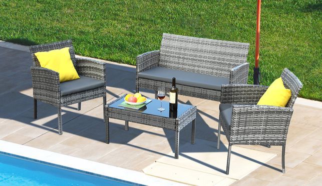 Polyrattan Sitzgruppe, Gartenmöbel Set für 4 Personen