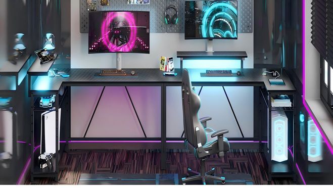 Bestier 132cm Gamingtisch mit USB Anschluss und Steckdose