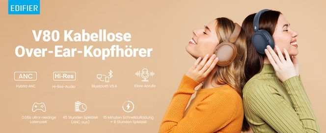 Edifier V80 Hybrid Active Noise Cancelling Kopfhörer – Hi Res Audio, Bluetooth 5.4, 45h Akkulaufzeit