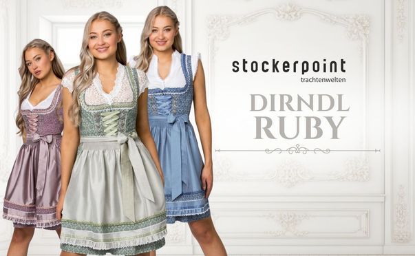 Charmantes Dirndl Ruby in Beere, Blau und Salbei