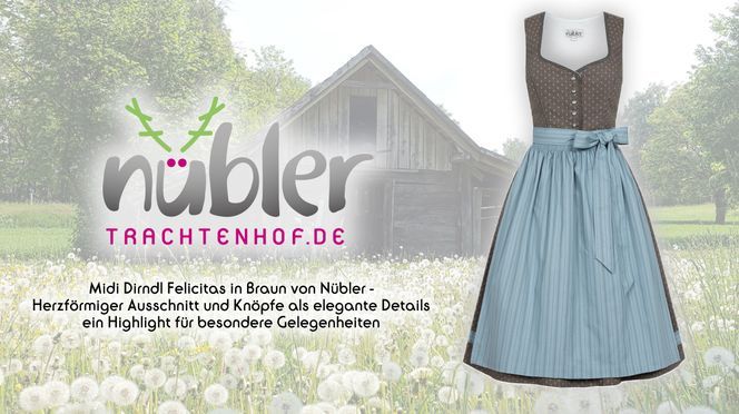 Midi Dirndl Felicitas in Braun von Nübler ein Highlight für besondere Gelegenheiten