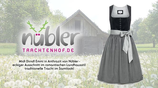 Midi Dirndl Emmi in Anthrazit traditionelle Tracht im Samtlook