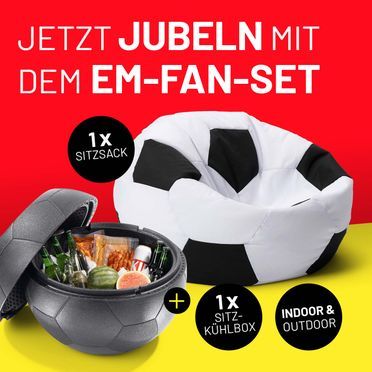 LUMALAND EM 2024 Fan Lounge 1 + 1 XXL Fußball Sitzsack + Fußball Sitz Kühlbox