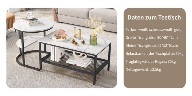 FUROKOY 2 in 1 Couchtisch Set