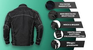 Motorradjacke mit vielen Funktionen