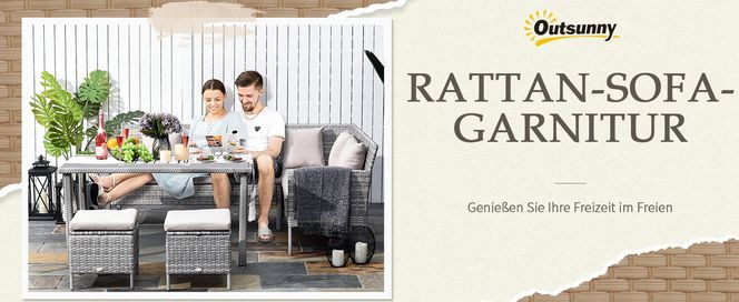 Rattan Sitzgruppe mit Fußhocker