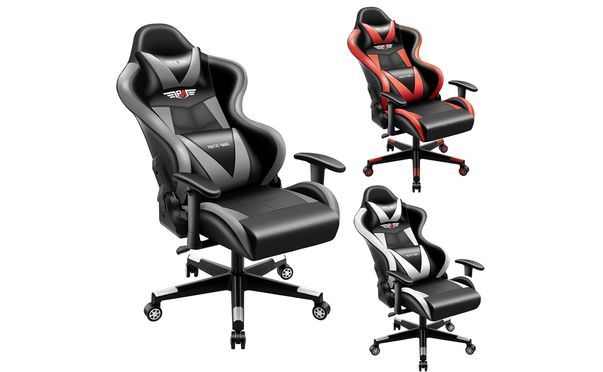 Gamingstuhl Ergonomischer Bürostuhl in Schwarz Grau Racing Stuhl Office Schreibtischstuhl Chefsessel