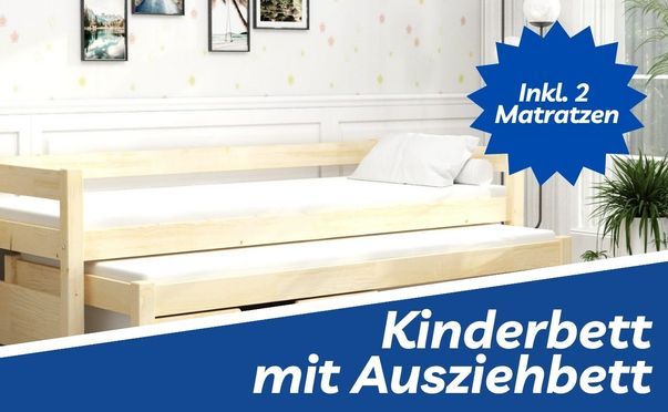 Platzsparendes Kinderbett mit Ausziehbett und Stauraum