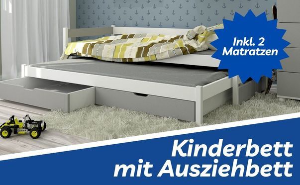 Funktionales Kinderbett mit Ausziehbett und Stauraum