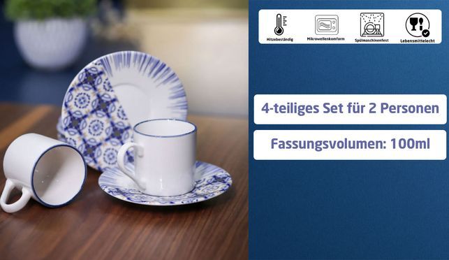 Heda Mosaik Espressotassen Set 100 ml Porzellan Tassen Mokkatassen Moccatassen