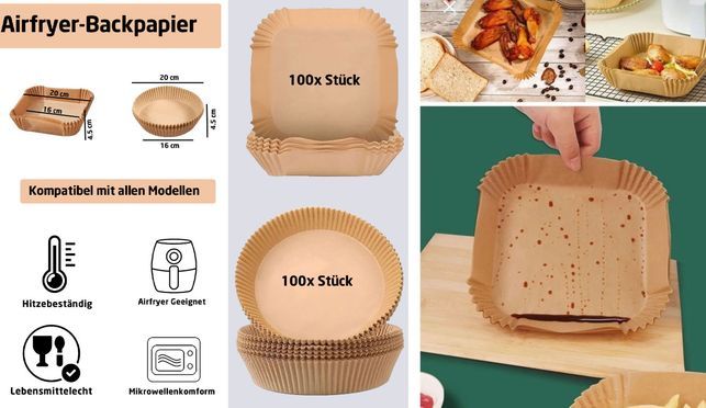 Airfryer Backpapier 100x Stück in Rund & Quadratisch