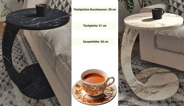 Moderner Marmor Beistelltisch mit Rollen Kaffeetisch Couchtisch Sofatisch Rund