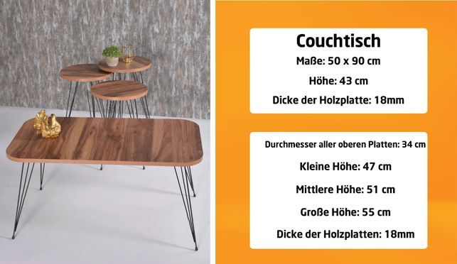 Darkwood Couchtisch Set 4 Teilig Beistelltisch Sofatisch Wohnzimmertisch Braun