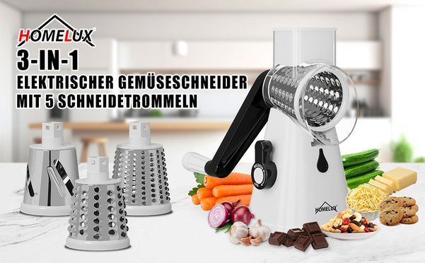 HOMELUX Trommelreibe, 3 in 1 Gemüseschneider