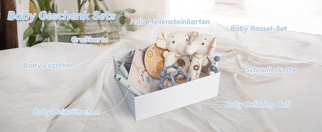 Geschenke zur Geburt Junge Das 6 teilige Geschenk Set