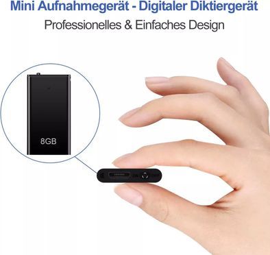 Mini Diktiergerät Voice Recorder Ton Audio Stimme Aufnahmegerät mit Geräuscherkennung