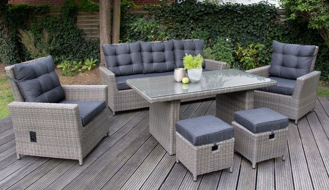 Garten Sitzgruppe Asti Polyrattan, für bis 7 Personen, in 2 Farben erhältlich